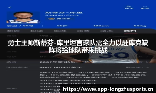 勇士主帅斯蒂芬-库里坦言球队需全力以赴库克缺阵将给球队带来挑战