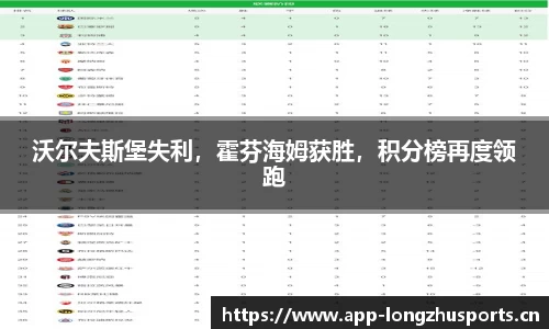 沃尔夫斯堡失利，霍芬海姆获胜，积分榜再度领跑